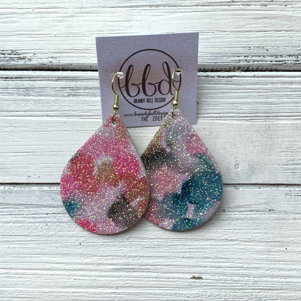 ZOEY (3 sizes available!) -  Leather Earrings  ||   TINY BALLOONS (GLITTER ON CORK)