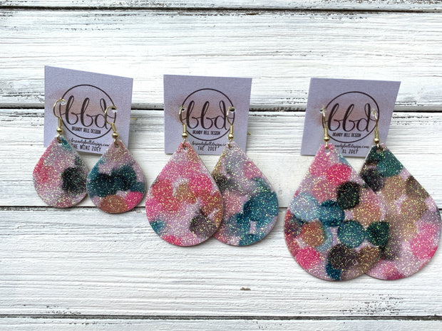 ZOEY (3 sizes available!) -  Leather Earrings  ||   TINY BALLOONS (GLITTER ON CORK)