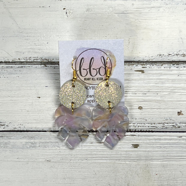 ACRYLIC PALM COLLECTION: SMALL PALM-  Leather Earrings  ||  <BR>  SHIMMER ROSE GOLD, <BR> PASTEL PALM LEAF