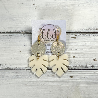 ACRYLIC PALM COLLECTION: SMALL PALM-  Leather Earrings  ||  <BR>  SHIMMER ROSE GOLD, <BR> IVORY PALM LEAF