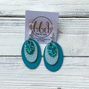 DIANE - Leather Earrings  ||    <BR> TEAL AQUA GLITTER ON CORK, <BR> AQUA MINT, <BR> MATTE TURQUOISE