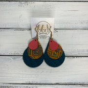 LINDSEY - Leather Earrings  ||  <BR> SALMON PALMS, <BR> MUSTARD AZTEC, <BR> TEAL BRAIDED