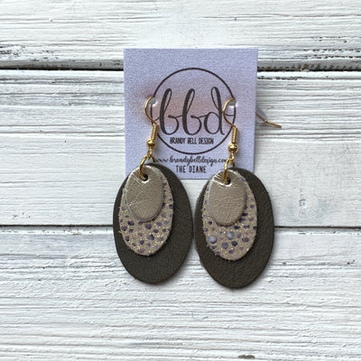DIANE - Leather Earrings  ||    <BR> METALLIC CHAMPAGNE SMOOTH, <BR> IVORY STINGRAY, <BR> MATTE OLIVE GREEN
