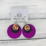 GRAY - Leather Earrings  ||    <BR> BRIGHT ORANGE HALLOWEEN GLITTER (FAUX LEATHER), <BR> SHIMMER BLACK,  <BR> METALLIC NEON PINK