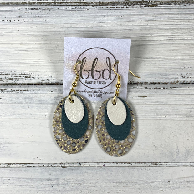 DIANE - Leather Earrings  ||    <BR> PEARL WHITE, <BR> MATTE SPRUCE GREEN, <BR> IVORY STINGRAY