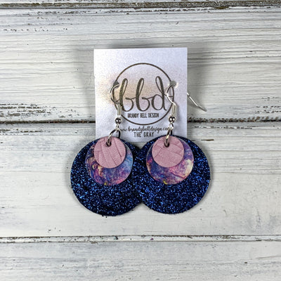 GRAY - Leather Earrings  ||    <BR> PINK BRAIDED, <BR> PURPLE & BLUE MARBLE ART,  <BR> SHIMMER BLUE