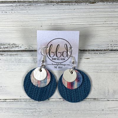 GRAY - Leather Earrings  ||    <BR> PEARL WHITE, <BR> RED, WHITE & BLUE BLURRED LINES,  <BR> TEAL PALMS