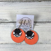 GRAY - Leather Earrings  ||    <BR> MATTE BLACK, <BR> BLACK & WHITE GEOMETRIC,  <BR> NEON ORANGE SAFFIANO