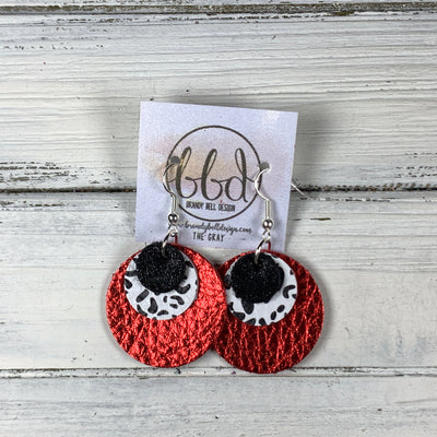 GRAY - Leather Earrings  ||    <BR> SHIMMER BLACK, <BR> BLACK & WHITE CHEETAH,  <BR> METALLIC RED PEBBLED