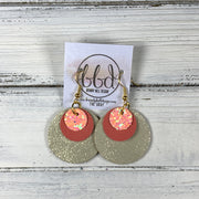 GRAY - Leather Earrings  ||    <BR> PEACH GLITTER (FAUX LEATHER), <BR> MATTE SALMON,  <BR> SHIMMER CHAMPAGNE