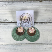 GRAY - Leather Earrings  ||    <BR> BALLET SLIPPER GLITTER (FAUX LEATHER), <BR> METALLIC ROSE GOLD SMOOTH,  <BR> SHIMMER MINT GREEN