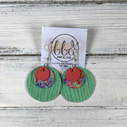 GRAY - Leather Earrings  ||    <BR> MATTE CORAL PINK, <BR> TIE DYE ON AQUA,  <BR> MINT PALMS