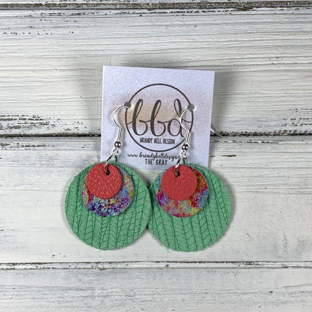GRAY - Leather Earrings  ||    <BR> MATTE CORAL PINK, <BR> TIE DYE ON AQUA,  <BR> MINT PALMS