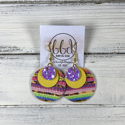 GRAY - Leather Earrings  ||    <BR> PERIWINKLEGLITTER (FAUX LEATHER), <BR> MATTE YELLOW,  <BR>SERAPE CHEETAH STRIPE