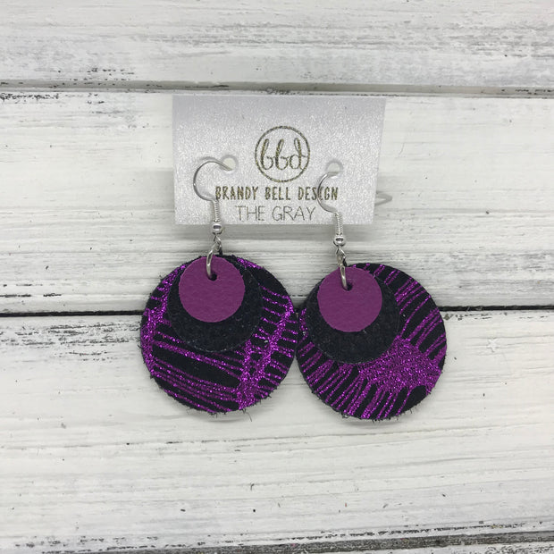 GRAY - Leather Earrings  ||    <BR> MATTE FUCHSIA, <BR> SHIMMER BLACK,  <BR> METALLIC PURPLE WEBS