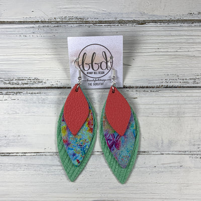 DOROTHY - Leather Earrings  ||  <BR>  MATTE CORAL/PINK, <BR> AQUA TIE-DYE, <BR> MINT PALMS