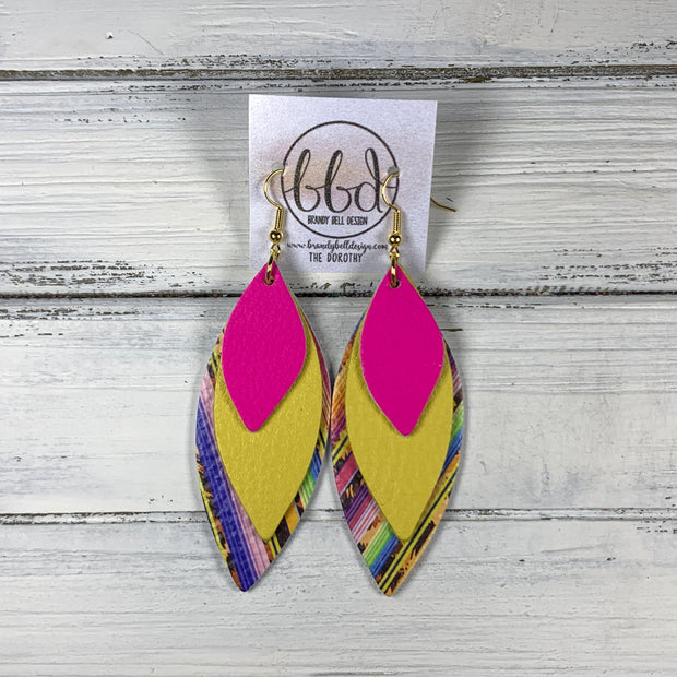 DOROTHY - Leather Earrings  ||  <BR>  MATTE NEON PINK, <BR> MATTE YELLOW, <BR> SERAPE CHEETAH STRIPE