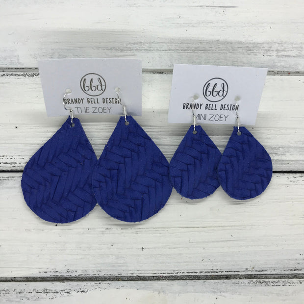ZOEY (3 sizes available!) -  Leather Earrings  ||  BRIGHT COBALT BLUE BRAIDED