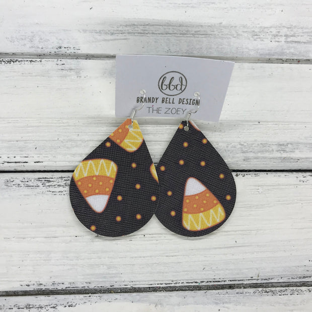ZOEY (3 sizes available!) -  Leather Earrings  ||  LARGE CANDY CORNS (FAUX LEATHER) <br> *pattern placement will vary!*