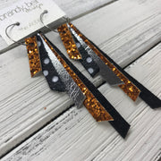 AUDREY - Leather Earrings  ||   ORANGE GLITTER, BLACK & WHITE POLKADOTS, METALLIC SILVER, ORANGE GLITTER, SHIMMER BLACK