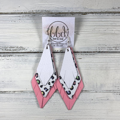 COLLEEN -  Leather Earrings  ||   <BR> MATTE WHITE, <BR> PASTEL CHEETAH, <BR> MATTE PINK