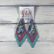 COLLEEN -  Leather Earrings  ||   <BR> ABALONE, <BR> MATTE MAUVE, <BR> AQUA BRAIDED