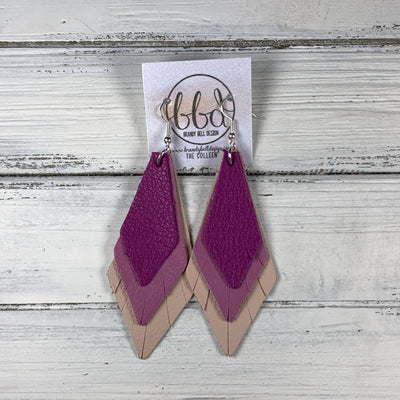 COLLEEN -  Leather Earrings  ||   <BR> MATTE FUCHSIA, <BR> MATTE MAUVE, <BR> MATTE BLUSH