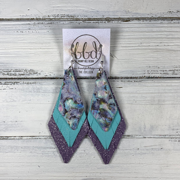 COLLEEN -  Leather Earrings  ||   <BR> ABALONE, <BR> ROBINS EGG BLUE, <BR>SHIMMER LAVENDER