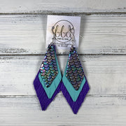 COLLEEN -  Leather Earrings  ||   <BR> ANTIQUE MERMAID, <BR> ROBINS EGG BLUE, <BR> PURPLE PALMS