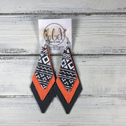 COLLEEN -  Leather Earrings  ||   <BR> BLACK & WHITE GEOMETRIC, <BR> NEON ORANGE SAFFIANO, <BR> MATTE DARK GRAY