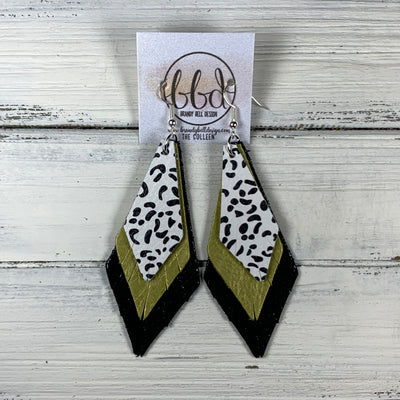 COLLEEN -  Leather Earrings  ||   <BR> BLACK & WHITE CHEETAH, <BR> PEARLIZED OCHRE, <BR> BLACK GLOSS DOTS
