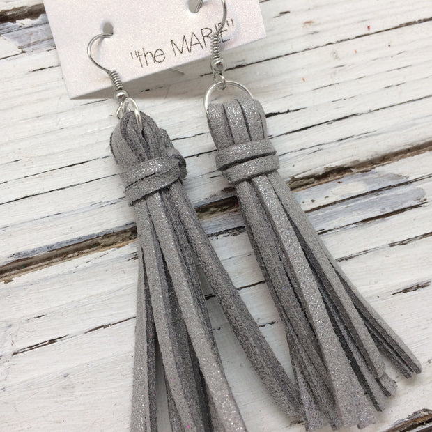 MARIE - Faux Suede Tassel Earrings  ||  SPARKLE SILVER