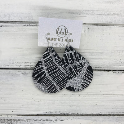 ZOEY (3 sizes available!) -  Leather Earrings  ||  WHITE ON BLACK WEBS