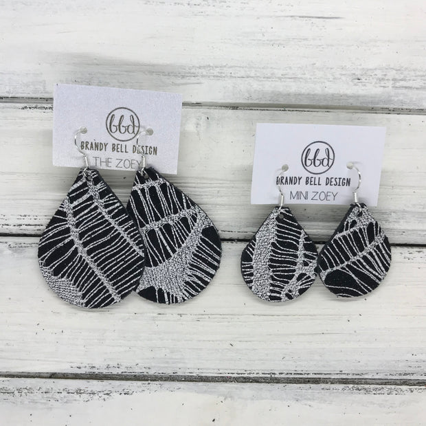 ZOEY (3 sizes available!) -  Leather Earrings  ||  WHITE ON BLACK WEBS