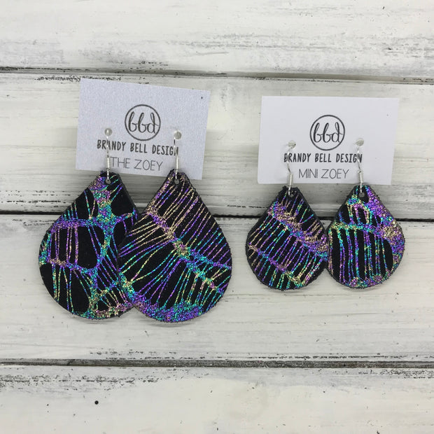 ZOEY (3 sizes available!) -  Leather Earrings  ||  METALLIC IRIDESCENT ON BLACK WEBS