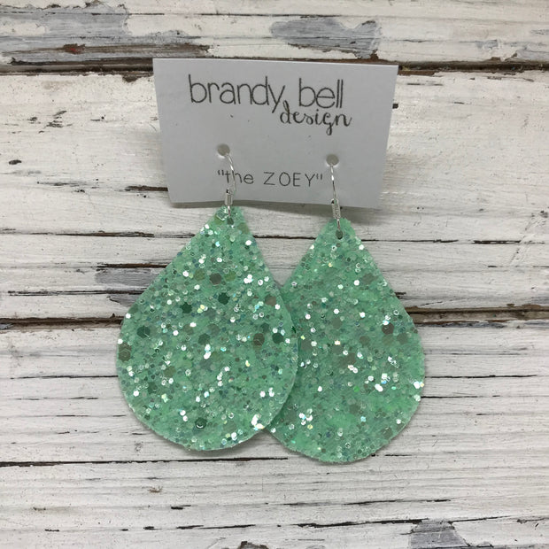 ZOEY (3 sizes available!) -  GLITTER ON CANVAS Earrings  (not leather) || MINT GLITTER