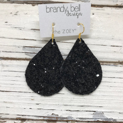 ZOEY (3 sizes available!) -  GLITTER ON CANVAS Earrings  (not leather) ||  BLACK GLITTER (solid black)
