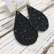 ZOEY (3 sizes available!) -  GLITTER ON CANVAS Earrings  (not leather) ||  BLACK GLITTER (solid black)