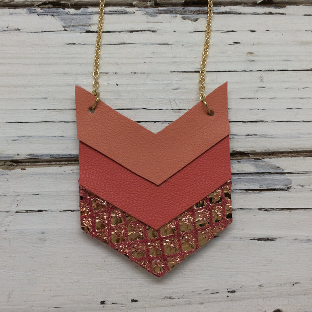 EMERSON - Leather Necklace  || MATTE CORAL, MATTE SALMON, METALLIC ROSE GOLD ON PINK MERMAID