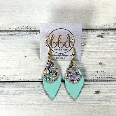 JEAN -  Leather Earrings  ||   MERMAID MAGIC GLITTER (FAUX LEATHER), <BR> MATTE AQUA MINT SMOOTH