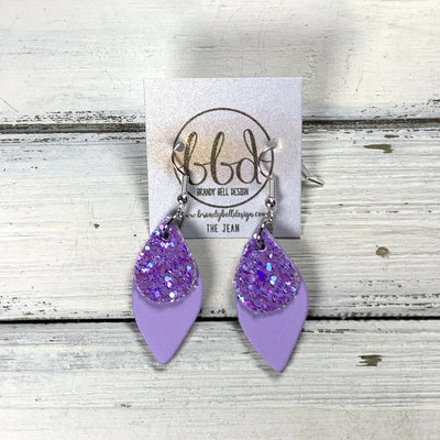 JEAN -  Leather Earrings  ||  PERWINKLE GLITTER (FAUX LEATHER), <BR> MATTE LILAC SMOOTH
