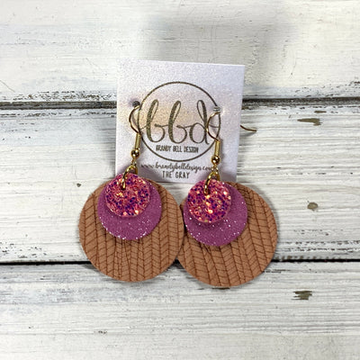 GRAY -  Leather Earrings  ||  RASPBERRY FIZZ GLITTER (FAUX LEATHER), <BR> SHIMMER PINK, <BR> PEACH PALMS