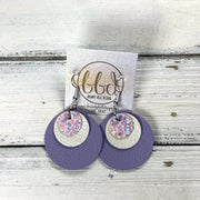 GRAY -  Leather Earrings  ||  FAIRY DUST GLITTER (FAUX LEATHER), <BR> PEARL WHITE, <BR> MATTE LAVENDER