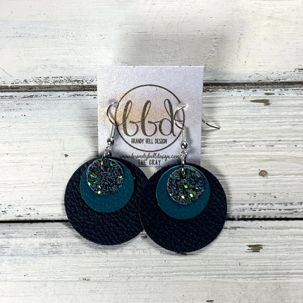 GRAY -  Leather Earrings  ||  FOREST GLITTER (FAUX LEATHER), <BR> MATTE DARK TEAL, <BR> MATTE NAVY BLUE*