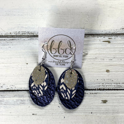 DIANE -  Leather Earrings  ||  IVORY STINGRAY, <BR> NAVY SHIBORI, <BR> METALLIC NAVY BLUE*