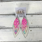 DOROTHY -  Leather Earrings  ||   BUBBLEGUM PINK GLITTER (FAUX LEATHER), <BR> PINK TIE-DYE, <BR> PEARL WHITE