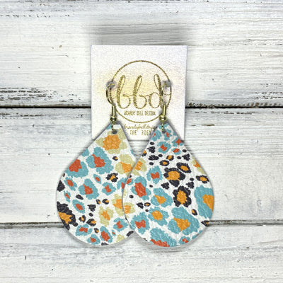 ZOEY (3 sizes available!) -  Leather Earrings  ||   BLUE MULTICOLOR CHEETAH PRINT
