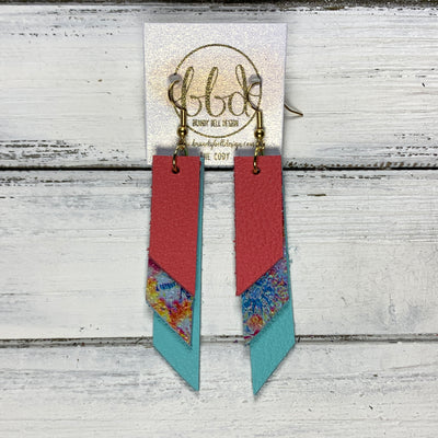 CODY - Leather Earrings  || <BR> MATTE CORAL/PINK, <BR> AQUA TIE-DYE, <BR> ROBINS EGG BLUE