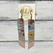 CODY - Leather Earrings  || <BR> ORANGE WATERCOLOR FLORAL, <BR> METALLIC CHAMPAGNE SMOOTH, <BR> MATTE BLUSH