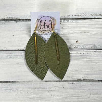 "RAISE THE BAR" <br> *3 SIZES AVAILABLE! <br> SUEDE + STEEL COLLECTION ||  Leather Earrings || <BR>  OLIVE GREEN SAFFIANO *Choose size & bar finish!*